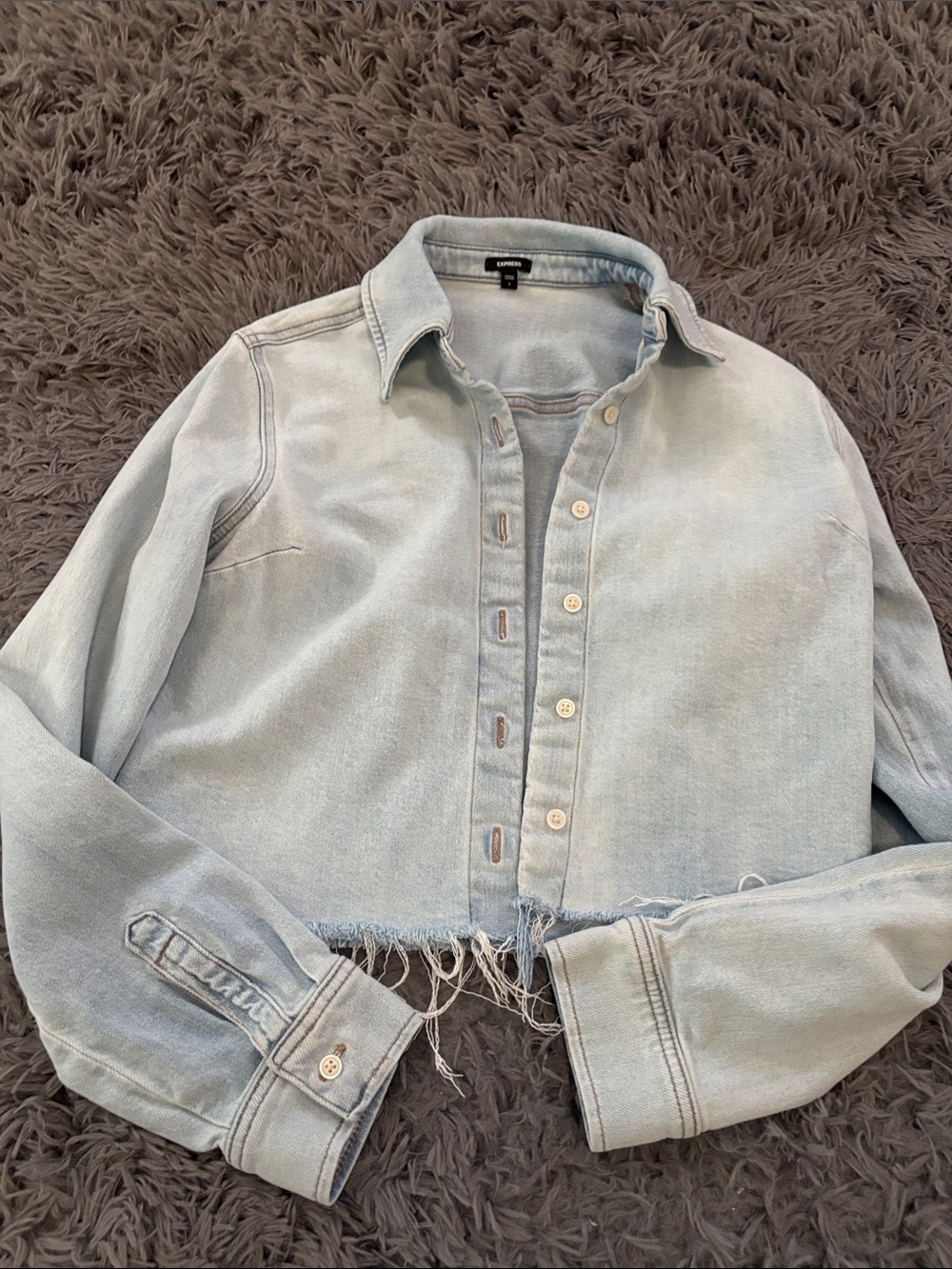 Express Light Blue Denim Cropped Jacket